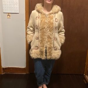 Vintage embroidered faux fur coat